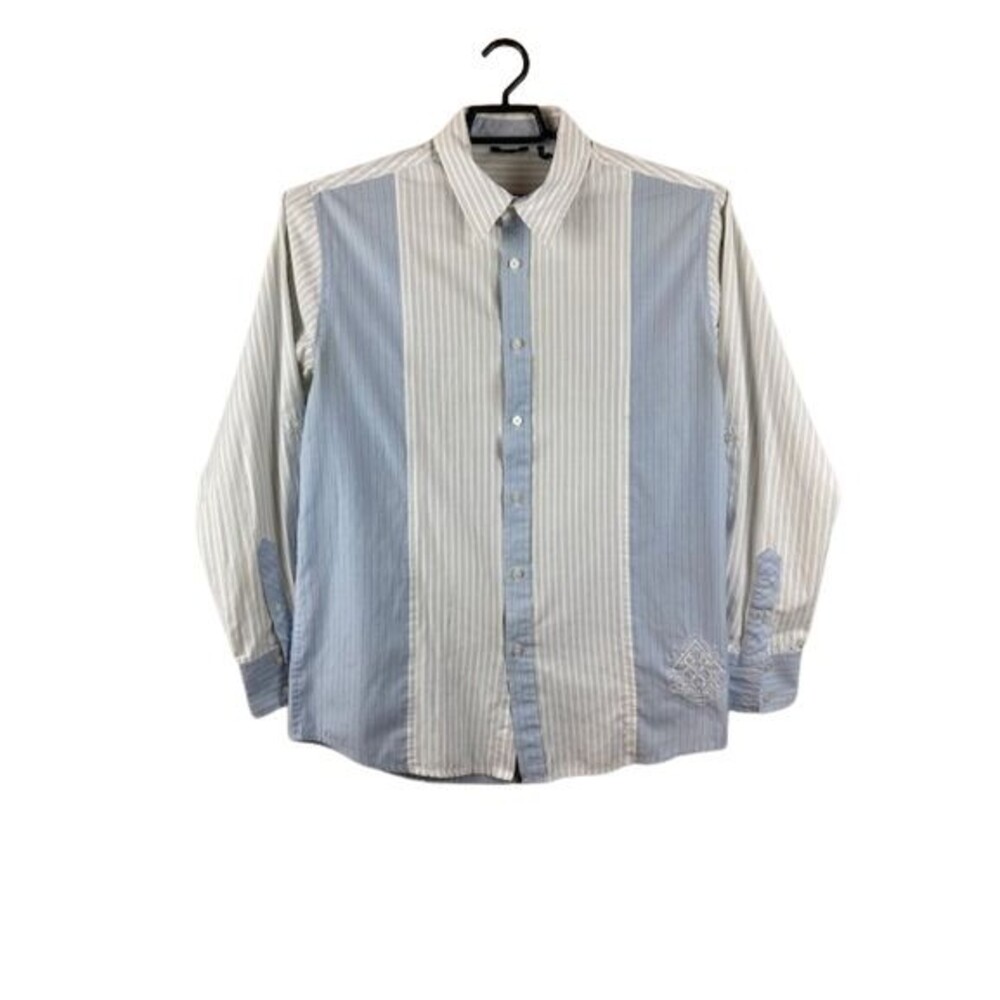 LL COOL J  Mens Medium Blue White Embroidered Button Down Long Sleeve Shirt